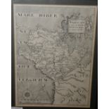 Framed and mounted map of Saxton-Anglesey (uncoloured) by Kip & Hole circa 1637 (19.5cm x 26.