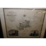 Framed and mounted uncoloured map of the county of Middlesex by C & I.