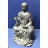 18th/19th C bronze Buddha seated figure (35cm high) with faint signature panel to the reverse