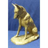 Gilded bronze figure of a seated Alsatian type dog signed H.