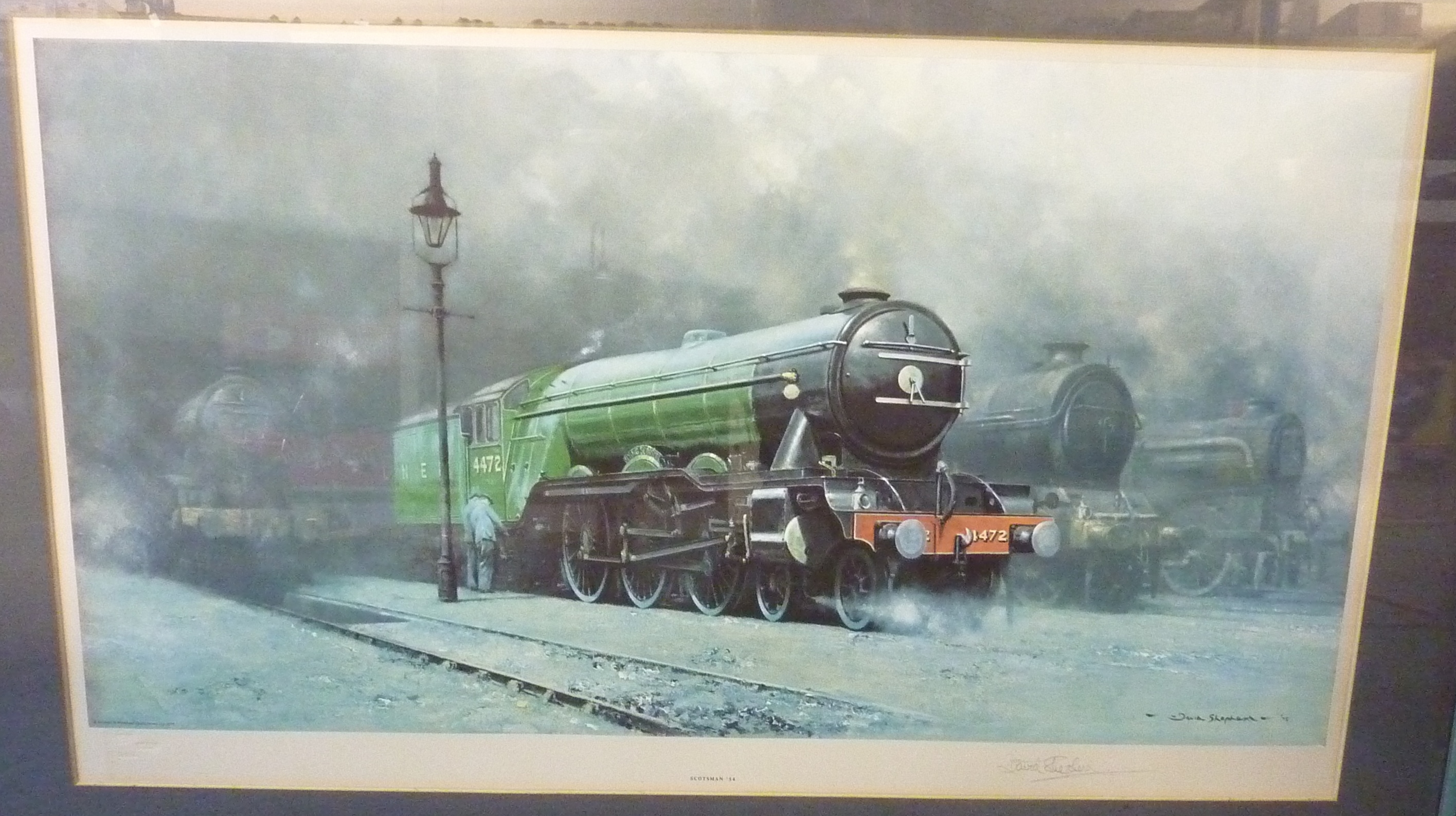 Large framed print depicting 'The Flying Scotsman' by David Shepherd signed in pencil by the artist - Image 2 of 2