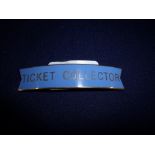 Scottish region brass and enamel small fishtail "Ticket Collector" cap badge by JR Gaunt London