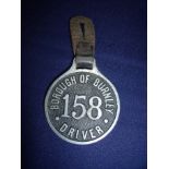 Borough of Burnley drivers badge with leather fob No158