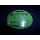 Large enamel Southern Vectis Omnibus Co Ltd cap badge by J.