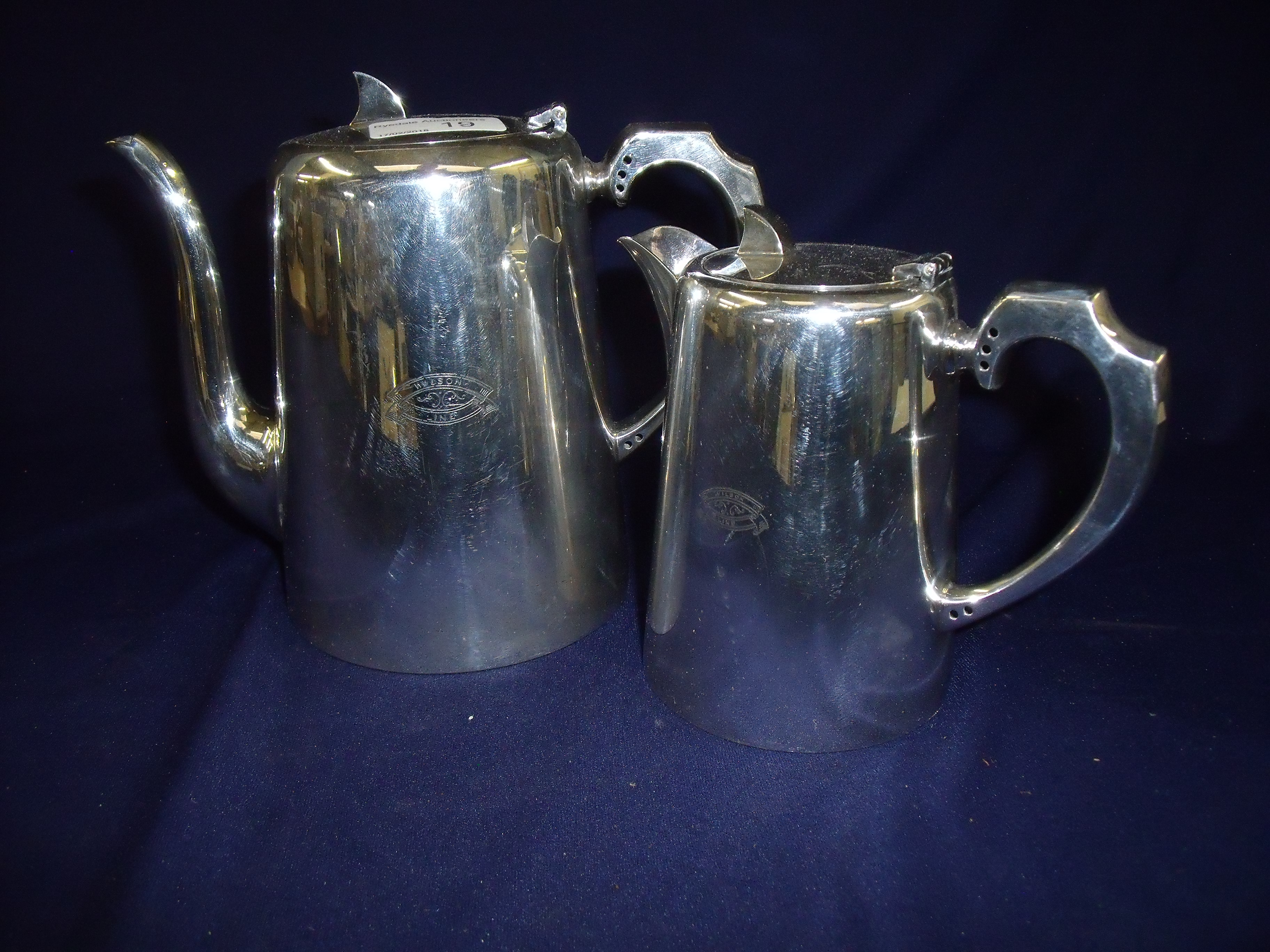 Silver plated Wilson Line teapot and hot water jug stamped No 444 (2)