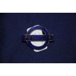 London Transport blue enamel publicity cap badge