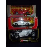 Three boxed Bburago die-cast collectors cars including Mercedes Benz SSKL 1931,