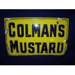 Colmans mustard yellow and blue enamel advertising sign (61cm x 37cm)