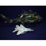 Large battery operated HL Air Force helicopter and a die-cast model of a Mig-29 Fulcrum FMPM