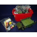 Large selection of various Meccano spares and parts including vehicle wheels of various sizes,