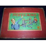 Vintage red boxed Meccano carded set No6 blue and gold outfit