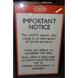 Framed LNER Important Notice Poster 'The LNER Regrets That Owing To A Interruption Of Normal