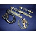 Pair of late Victorian sliding brass mounted door handles with cut glass grips (overall length