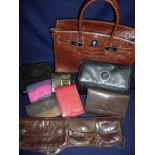 Leather crocodile skin effect ladies handbag marked Hermes Paris,