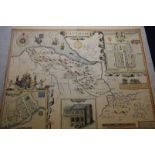 Coloured map of Flintshire-Sudbury & Humble circa 1610 by John Speed (52cm x 45.