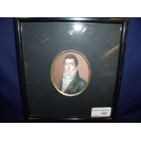 Framed and mounted early 19th C head and shoulder miniature of a gentleman (8cm x 7cm excluding