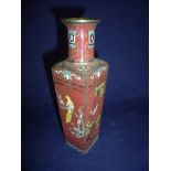 19th/20th C cloisonne vase of square tapering form decorated with various floral detail and birds