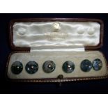 Cased set of six early 20th C moss agate