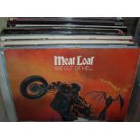 Box containing 50 various LPs and 12" singles including 'Meatloaf Bat out of Hell',