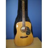 Encore Model EA255 six string acoustic guitar with carry case (back measures 53cm)