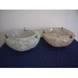 Two similar 1930s mottled glazed centre hanging light shades