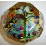 Large multi faceted Studio glasswork floral display paperweight with the initials RA (9cm high)