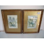 Pair of gilt framed F Robson prints of York Minister Bootham Bar and Old Alley in York (27.