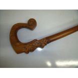 An unusual carved Shepherds style crook walking stick (length 110cm)