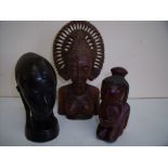 Two carved wood African hard wood figures and a eastern deity (3)