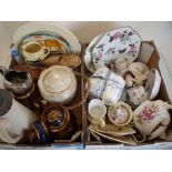 Two boxes containing a selection of Victorian and later ceramics including part tea services,