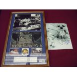 Framed and mounted signed photographic montage relating to Apollo 13,