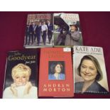 A group of five signed hardback autobiographies by various famous people including Monicas Story