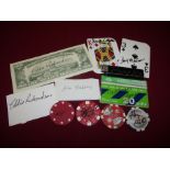 Selection of gangster style related memorabilia including four signed poker chips for Roy Shaw