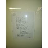 Framed and mounted John Lennon Lyrics (this is a limited edition print Watching The Wheels Go Round