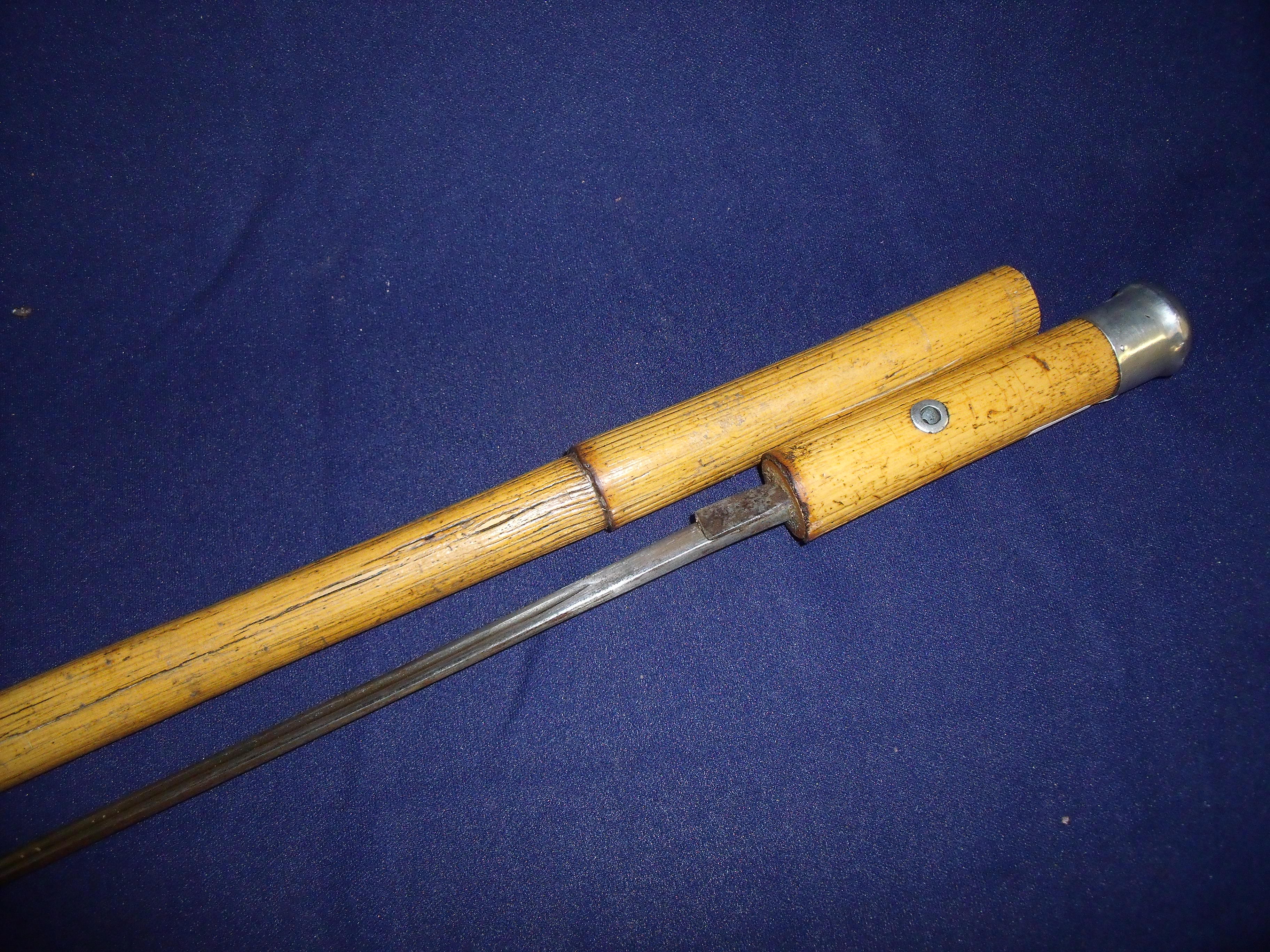 Late Victorian bamboo sword cane with wh