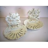 Pair of white painted cast metal shell shaped soap dishes