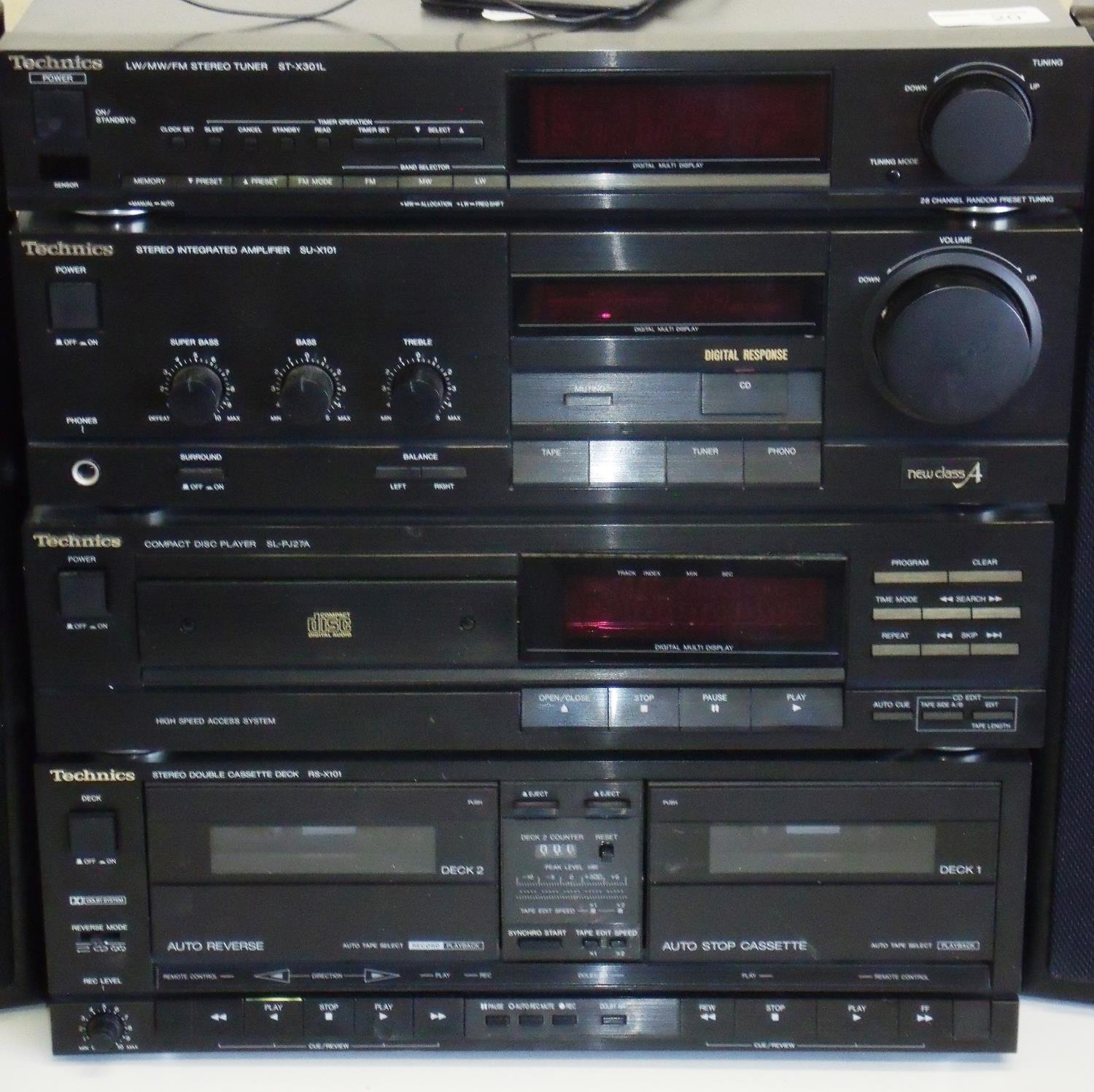 Technics Hi-Fi system comprising of four separates including tuner, amp, CD player and cassette deck - Image 2 of 2