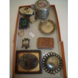 Selection of various pewter and silver plated trinket boxes, photograph frames, framed military