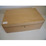 Victorian waxed pine writing box with fitted interior (38cm x 24cm x 14cm)