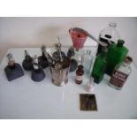 Selection of various old bottles including green glass, six mounted Marconi and other light bulbs, a