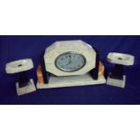 Art deco marble and onyx 8 day mantel clock set with wind up movement