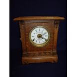 Oak cased Fattorini & Sons patent automatic alarm clock, Bradford Patent No 16226 (32cm high)