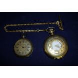 Jean Pierre brass cased half hunter pocket watch and a ladies brass cased pocket watch (2)