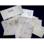 Selection of artists sketches and drawings including a part used sketchbook and various loose