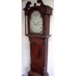 Mahogany inlaid cased 8 day painted face long case clock (49cm x 24cm x 221cm) (A/F)