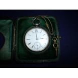 Cased London 1934 silver cased pocket watch by Hunt Roskell London with white enamel dial and