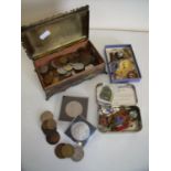 Selection of various assorted GB and world coinage, selection of various enamel lapel badges and