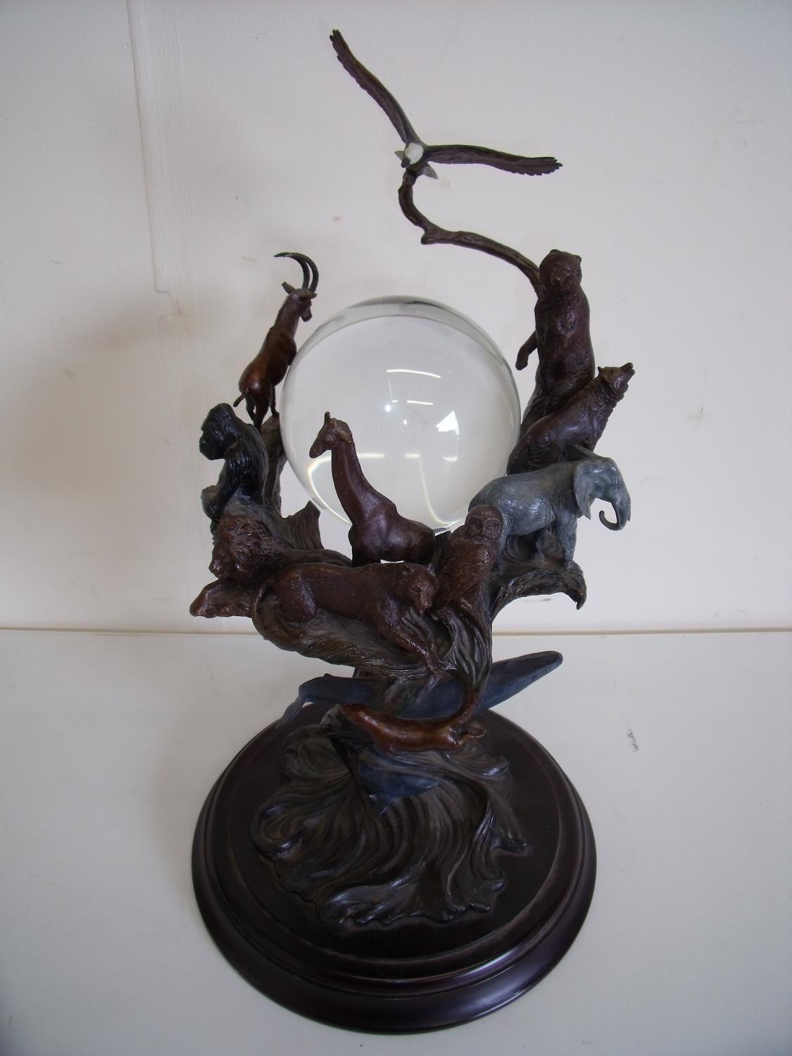 Conservation International Guardians of the World crystal ball painted bronze figure (height 40cm)