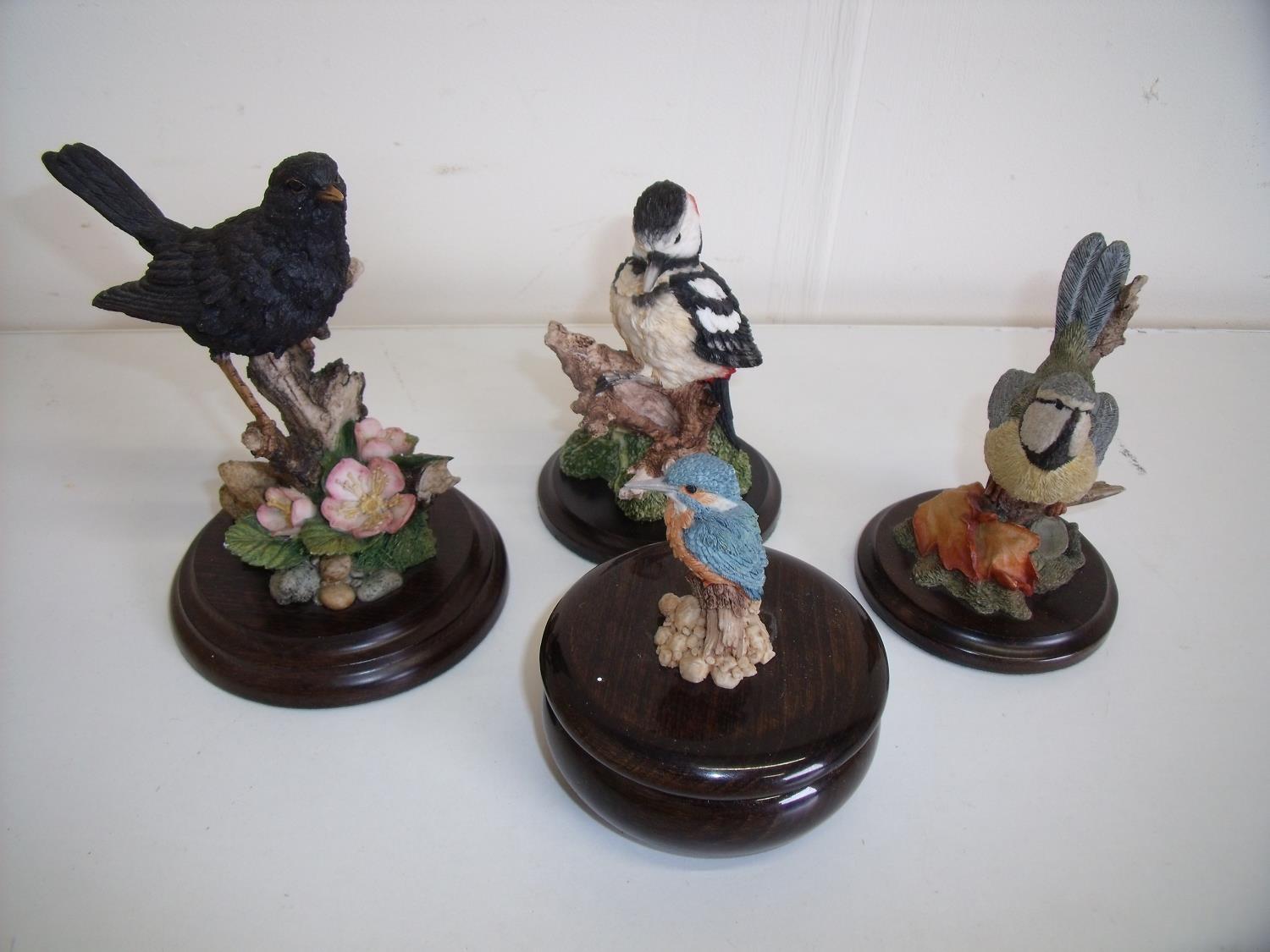 Group of four Country Artist bird figures on wooden plinths