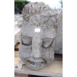 Early carved Yorkshire sandstone head, circa 17th Century (20cm x 38cm x 17cm)